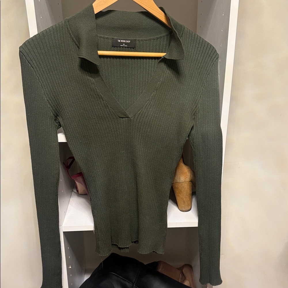 The Workshop Forest Green Ribbed Long Sleeve Top